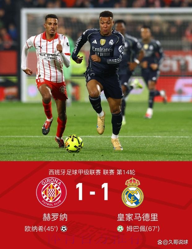 西甲-皇马1-1赫罗纳联赛三连平丢榜首 姆巴佩点射